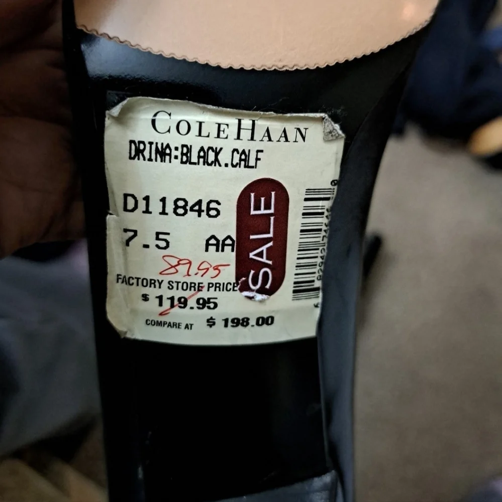 Cole Haan Black Leather Pointed Toe Slip-On Heels Shoes NWT - Picture 6 of 8